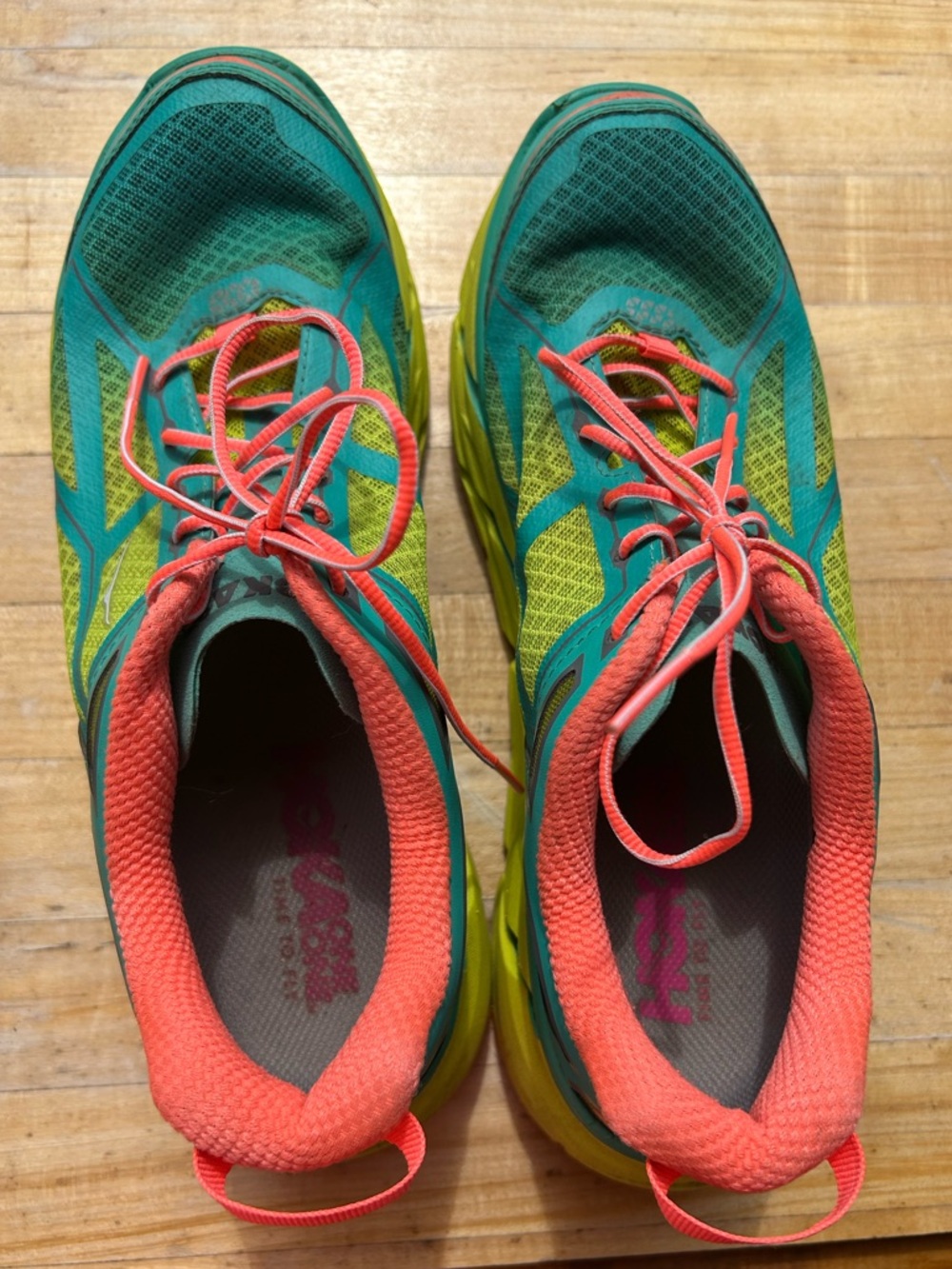 HOKA ONE ONE Women's  Size 9.5 Clifton 1 Running Shoe Teal Neon Yellow Coral - Picture 5 of 8